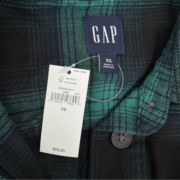 GAP Flannel Utility Mini Shirt Dress NWT in Green & Navy XS - Picture 10 of 13